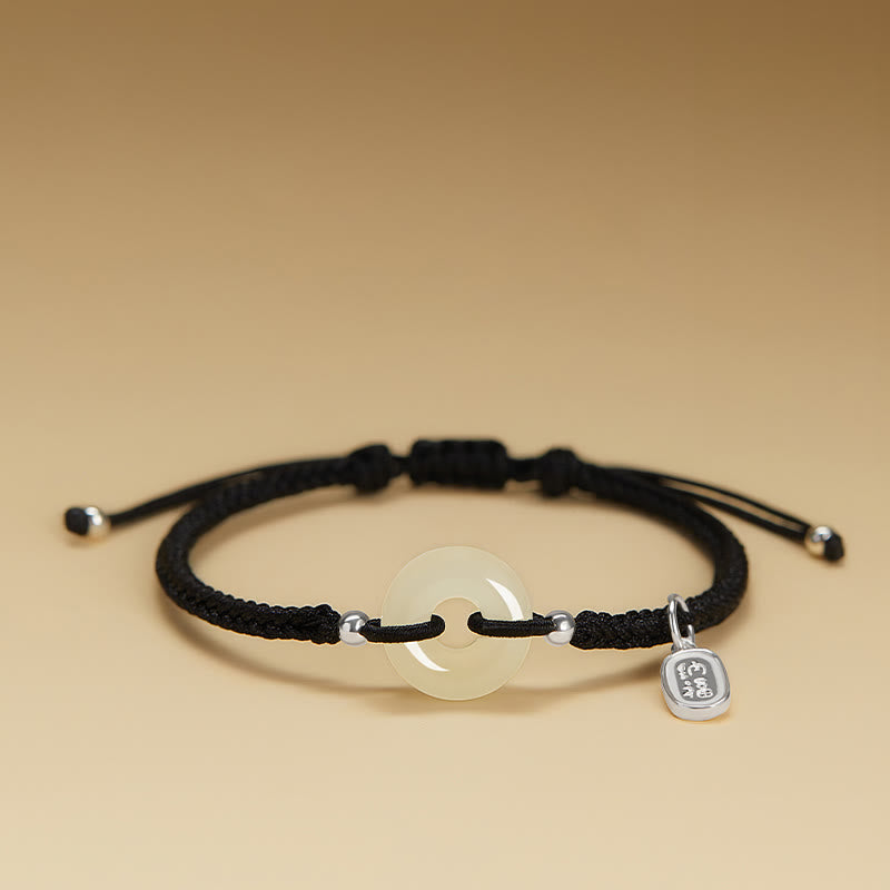 Pulsera trenzada con hebilla de paz y jade hetiano natural con Buddha Stones y protección del carácter Fu