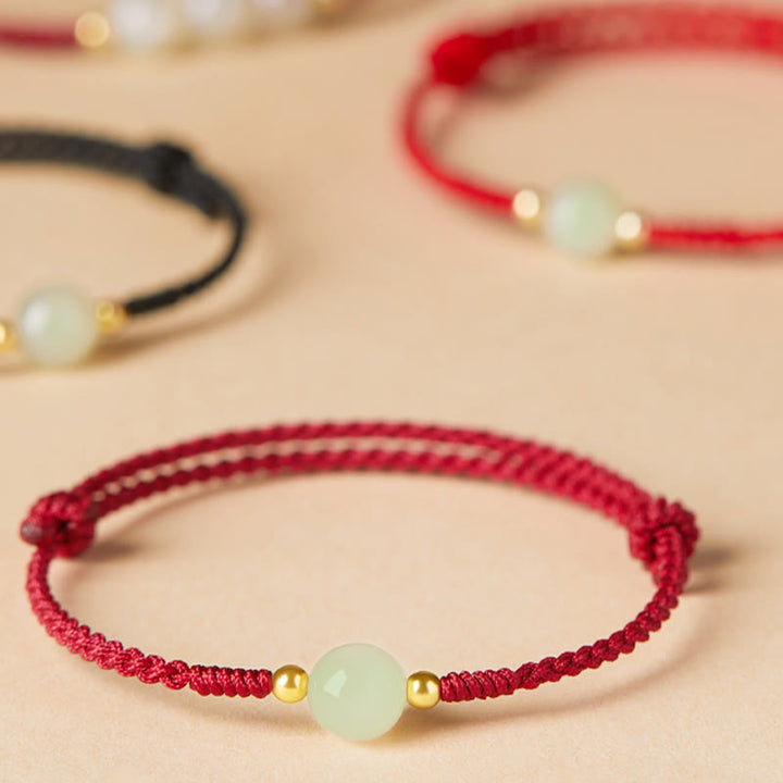 Pulsera trenzada con hebilla de paz y jade hetiano natural con Buddha Stones y protección del carácter Fu
