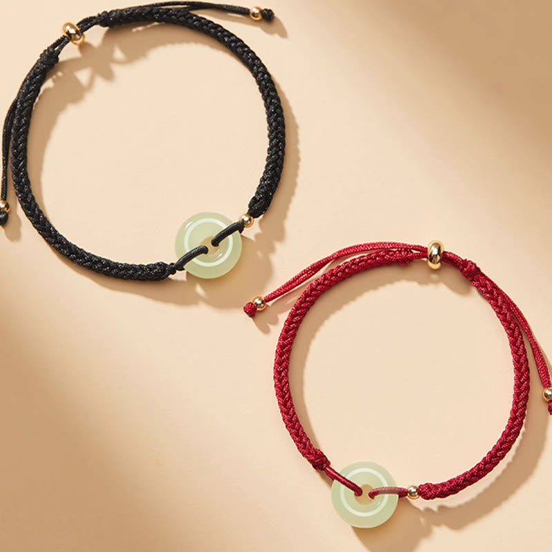 Pulsera trenzada con hebilla de paz y jade hetiano natural con Buddha Stones y protección del carácter Fu