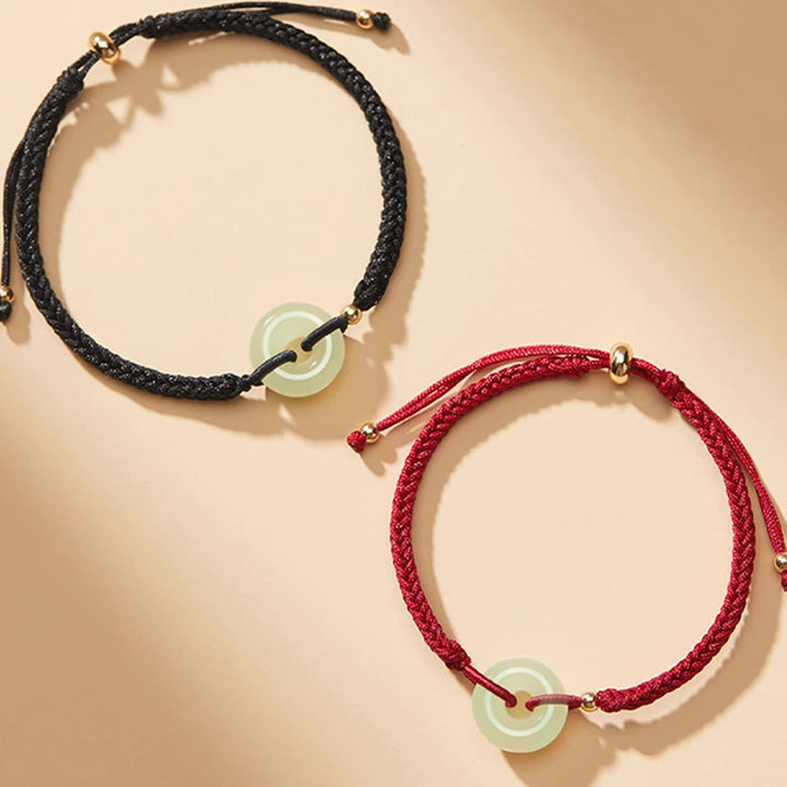 Pulsera trenzada con hebilla de paz y jade hetiano natural con Buddha Stones y protección del carácter Fu