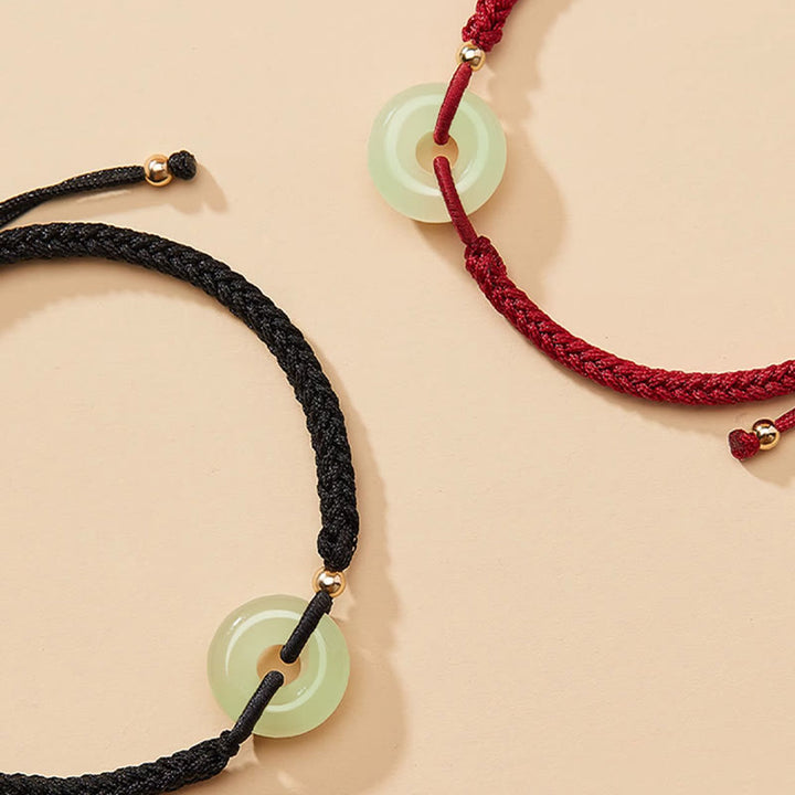 Pulsera trenzada con hebilla de paz y jade hetiano natural con Buddha Stones y protección del carácter Fu