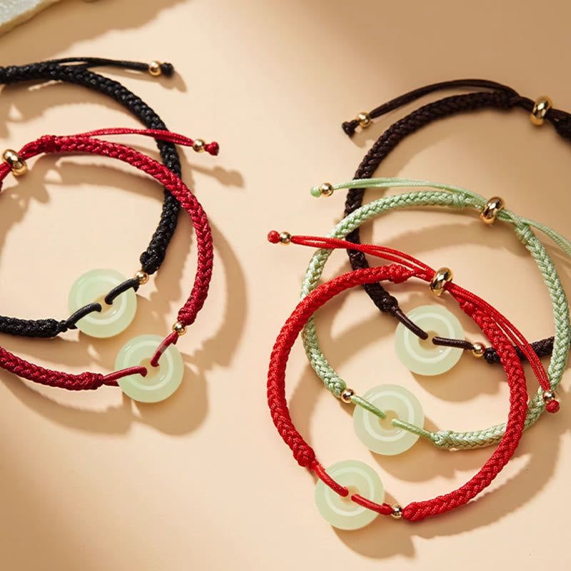 Pulsera trenzada con hebilla de paz y jade hetiano natural con Buddha Stones y protección del carácter Fu