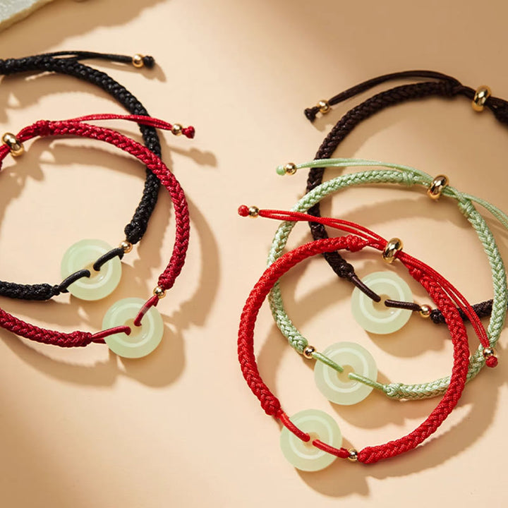 Pulsera trenzada con hebilla de paz y jade hetiano natural con Buddha Stones y protección del carácter Fu
