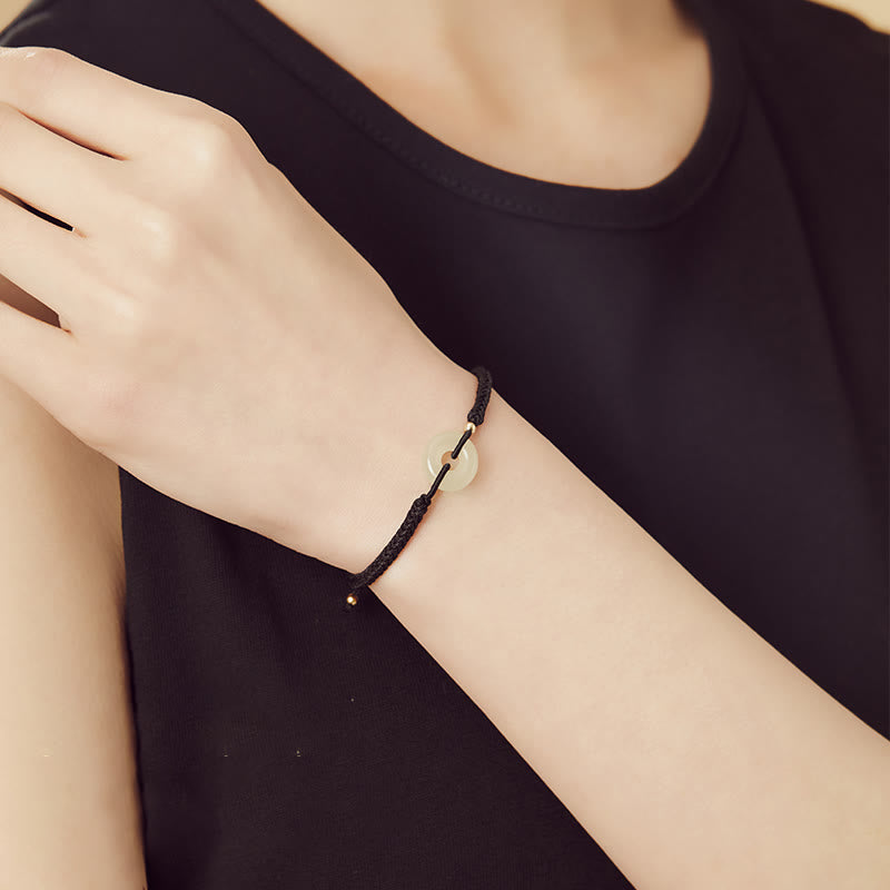 Pulsera trenzada con hebilla de paz y jade hetiano natural con Buddha Stones y protección del carácter Fu
