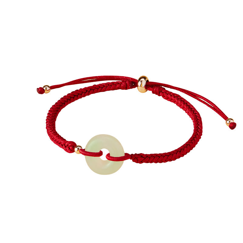 Pulsera trenzada con hebilla de paz y jade hetiano natural con Buddha Stones y protección del carácter Fu