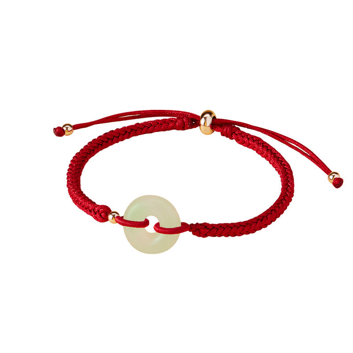 Pulsera trenzada con hebilla de paz y jade hetiano natural con Buddha Stones y protección del carácter Fu