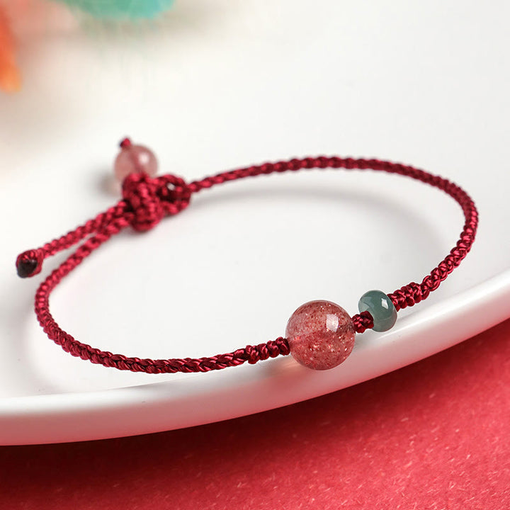 Pulsera positiva con hilo rojo, ágata blanca, jade y cuarzo fresa natural de Buddha Stones