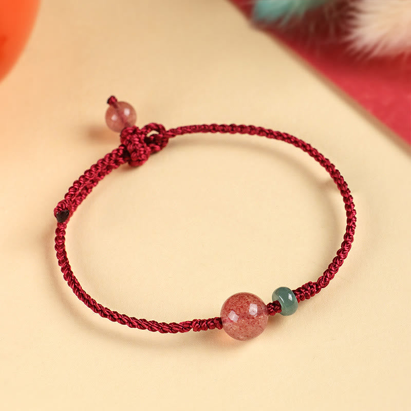 Pulsera positiva con hilo rojo, ágata blanca, jade y cuarzo fresa natural de Buddha Stones