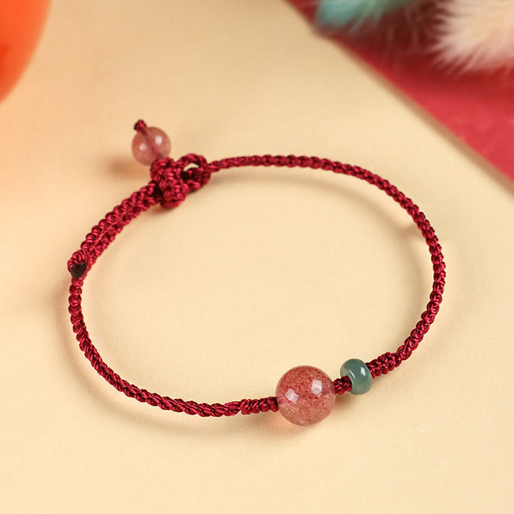 Pulsera positiva con hilo rojo, ágata blanca, jade y cuarzo fresa natural de Buddha Stones