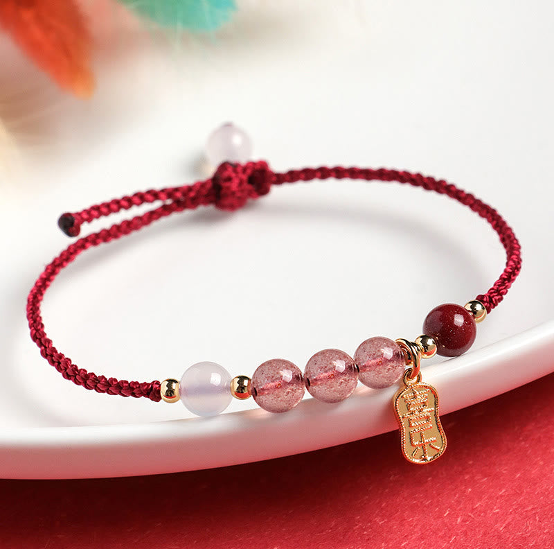 Pulsera positiva con hilo rojo, ágata blanca, jade y cuarzo fresa natural de Buddha Stones