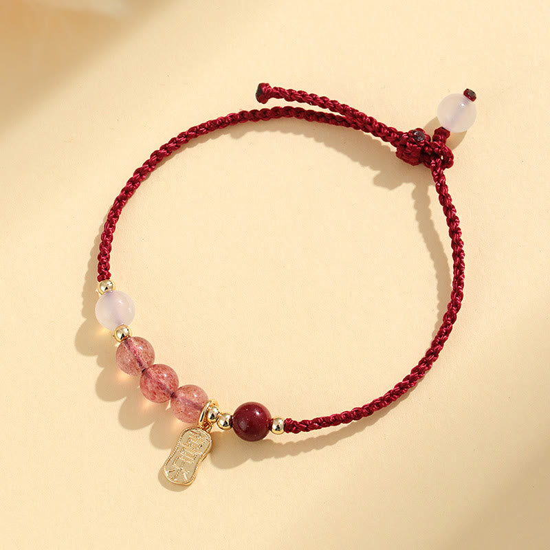 Pulsera positiva con hilo rojo, ágata blanca, jade y cuarzo fresa natural de Buddha Stones