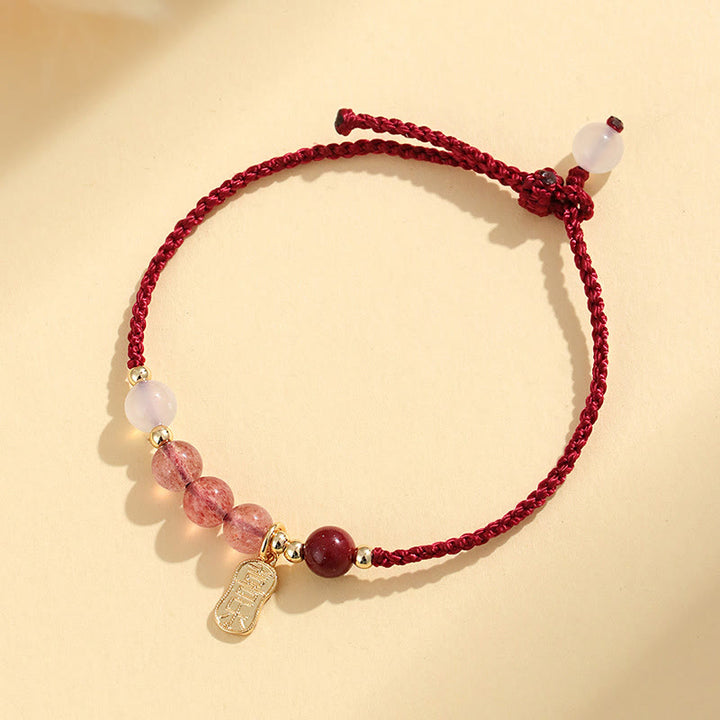 Pulsera positiva con hilo rojo, ágata blanca, jade y cuarzo fresa natural de Buddha Stones