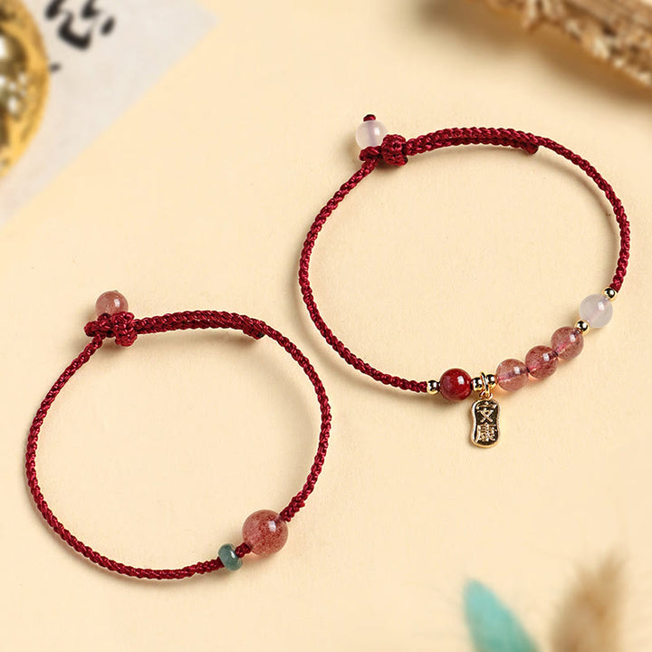 Pulsera positiva con hilo rojo, ágata blanca, jade y cuarzo fresa natural de Buddha Stones