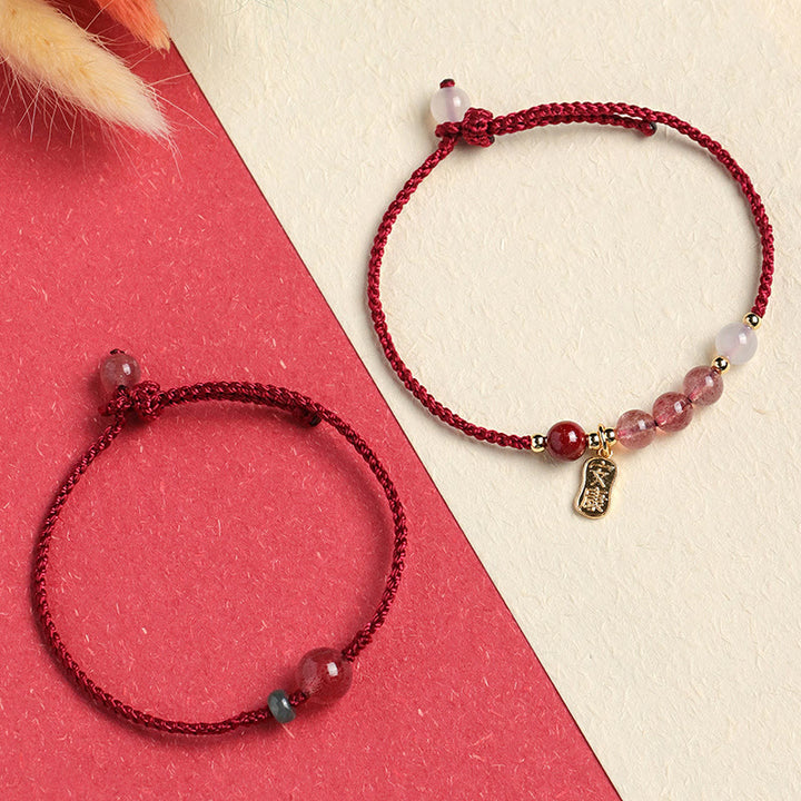 Pulsera positiva con hilo rojo, ágata blanca, jade y cuarzo fresa natural de Buddha Stones