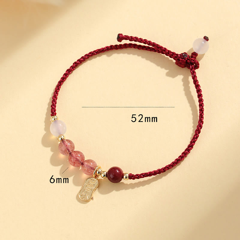 Pulsera positiva con hilo rojo, ágata blanca, jade y cuarzo fresa natural de Buddha Stones