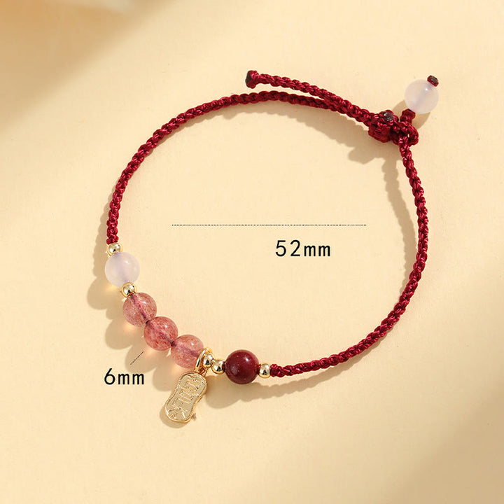 Pulsera positiva con hilo rojo, ágata blanca, jade y cuarzo fresa natural de Buddha Stones