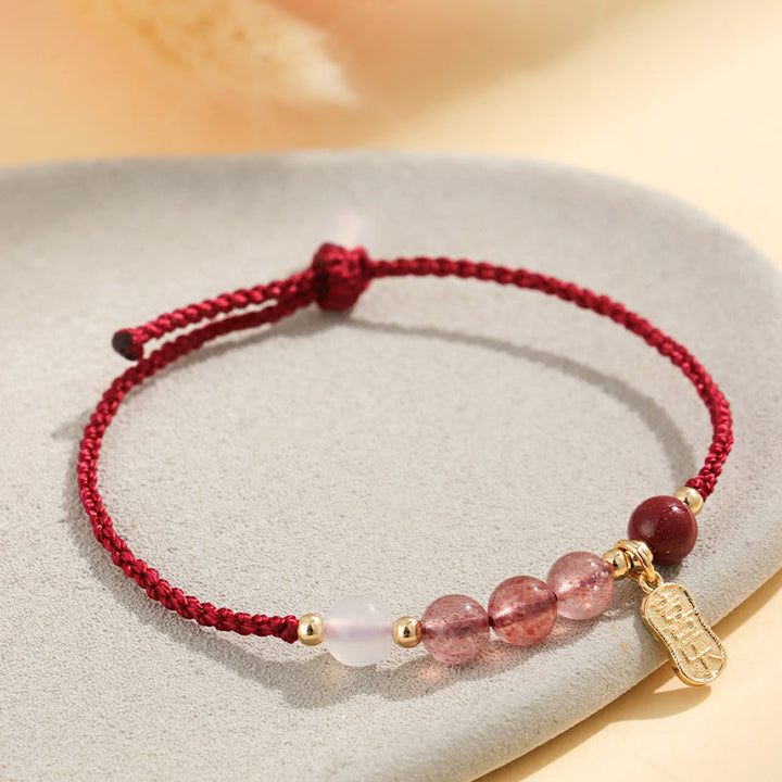 Pulsera positiva con hilo rojo, ágata blanca, jade y cuarzo fresa natural de Buddha Stones