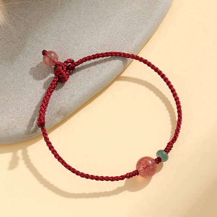 Pulsera positiva con hilo rojo, ágata blanca, jade y cuarzo fresa natural de Buddha Stones