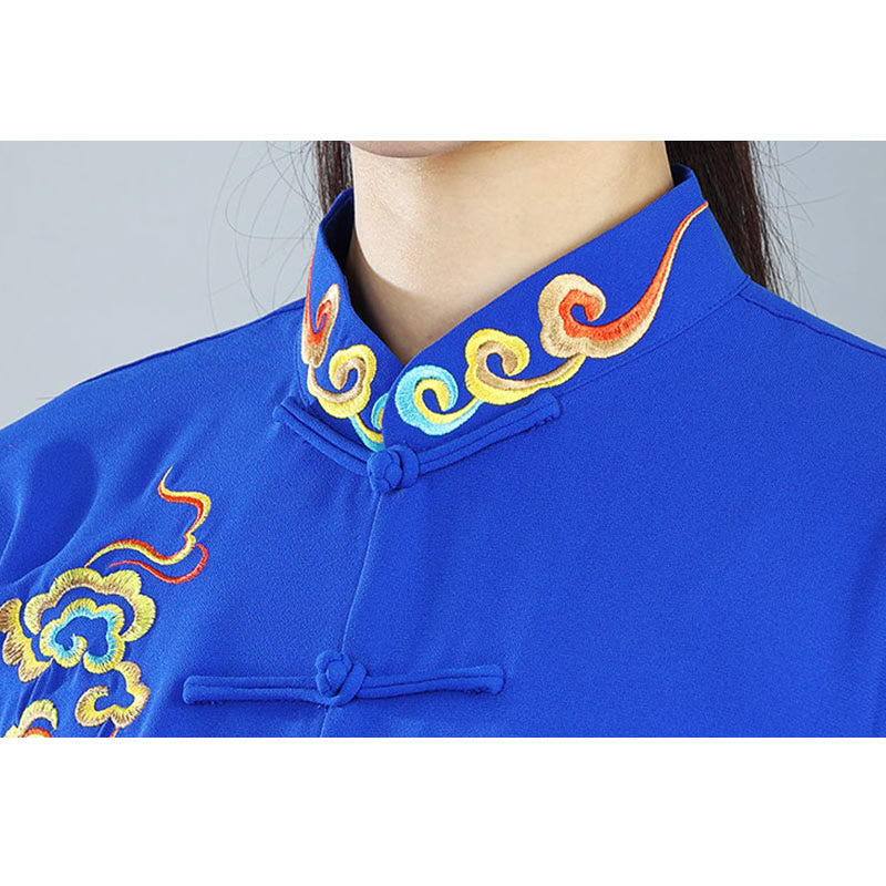 Conjunto de ropa unisex de algodón con Buddha Stones, 2 piezas, nubes auspiciosas de colores otoñales, meditación de Tai Chi, Qigong y Zen