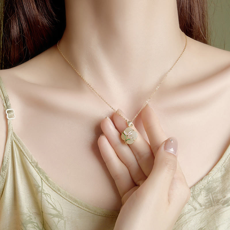 Buddha Stones 925 con diseño de mariposa magnolia y trébol de cuatro hojas de jade hetiano - image 2