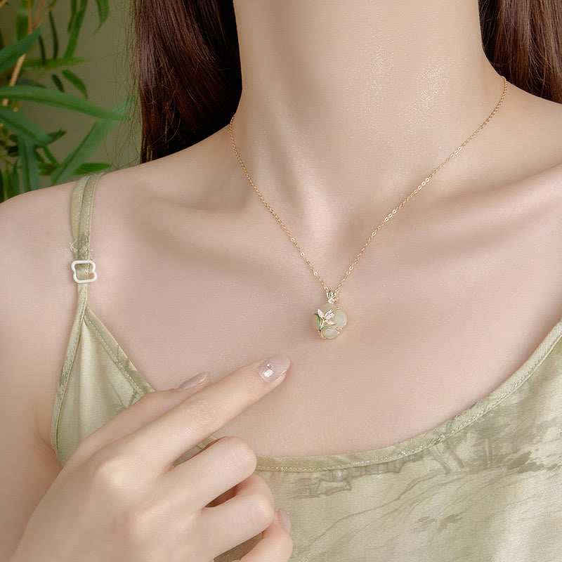 Buddha Stones 925 con diseño de mariposa magnolia y trébol de cuatro hojas de jade hetiano - image 3