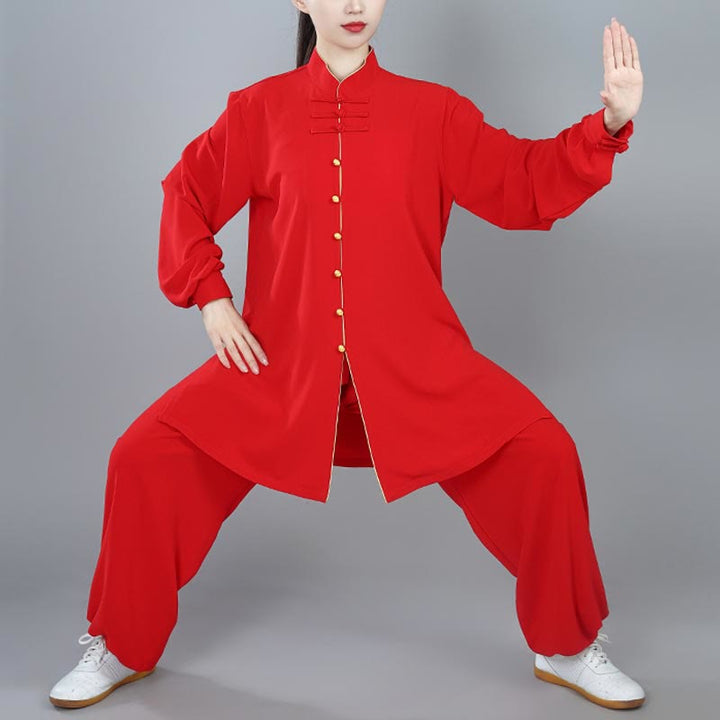 Conjunto de 2 piezas de ropa unisex de algodón con diseño de Buddha Stones y botones de color liso para meditación, tai chi, qigong y zen