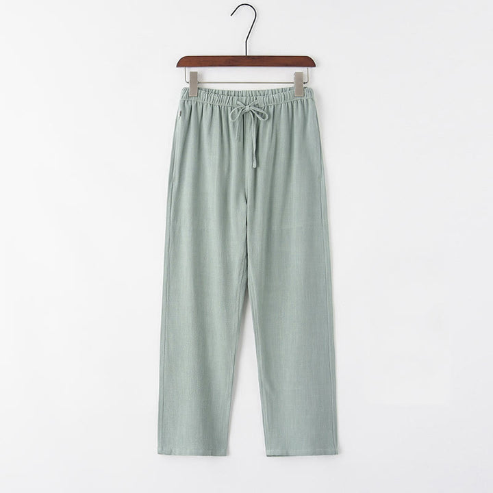 Pantalones de lino con cordón y bolsillos para hombre de primavera y verano con Buddha Stones - Verde mar oscuro - US/UK/AU44, EU54 (4XL) - image 0