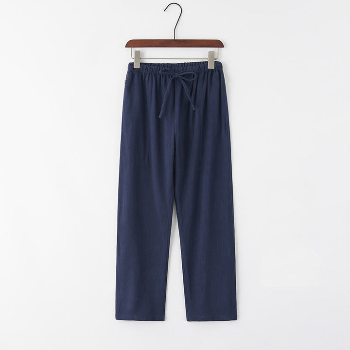 Pantalones de lino con cordón y bolsillos para hombre de primavera y verano con Buddha Stones - Azul acero - US/UK/AU44, EU54 (4XL) - image 4