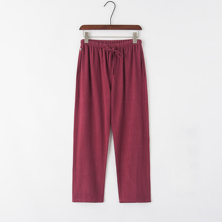 Pantalones de lino con cordón y bolsillos para hombre de primavera y verano con Buddha Stones - IndianRed - US/UK/AU44, EU54 (4XL) - image 11