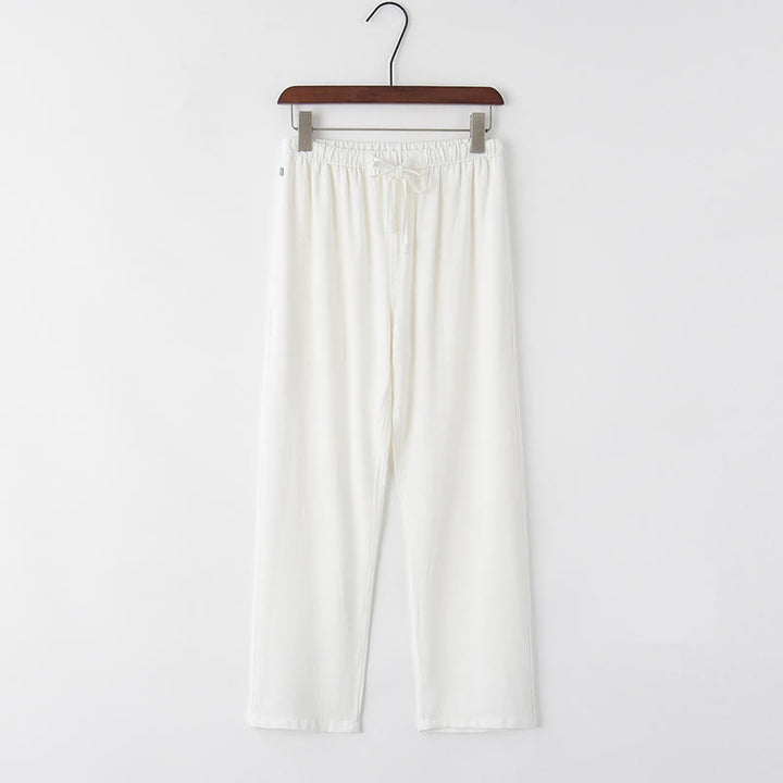 Pantalones de lino con cordón y bolsillos para hombre de primavera y verano con Buddha Stones - Blanco - US/UK/AU44, EU54 (4XL) - image 1