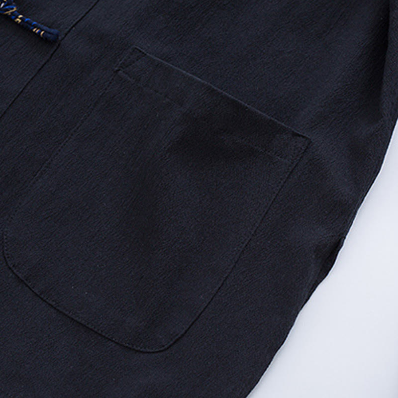 Traje Tang con botones de rana para hombre de Buddha Stones, chaqueta y camisa con bordado de grulla blanca de algodón y bolsillos