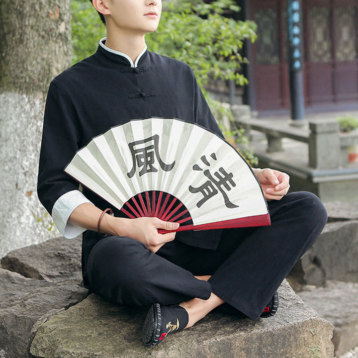 Conjunto de 2 piezas de camisa y pantalones de manga tres cuartos de algodón con botones de rana para hombre de Buddha Stones