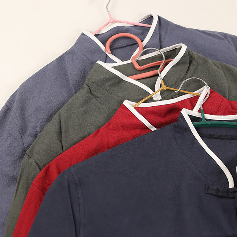 Conjunto de 2 piezas de camisa y pantalones de manga tres cuartos de algodón con botones de rana para hombre de Buddha Stones