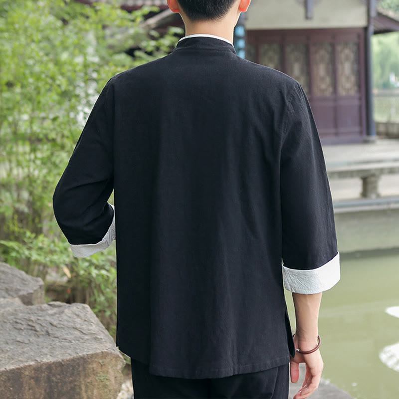 Conjunto de 2 piezas de camisa y pantalones de manga tres cuartos de algodón con botones de rana para hombre de Buddha Stones