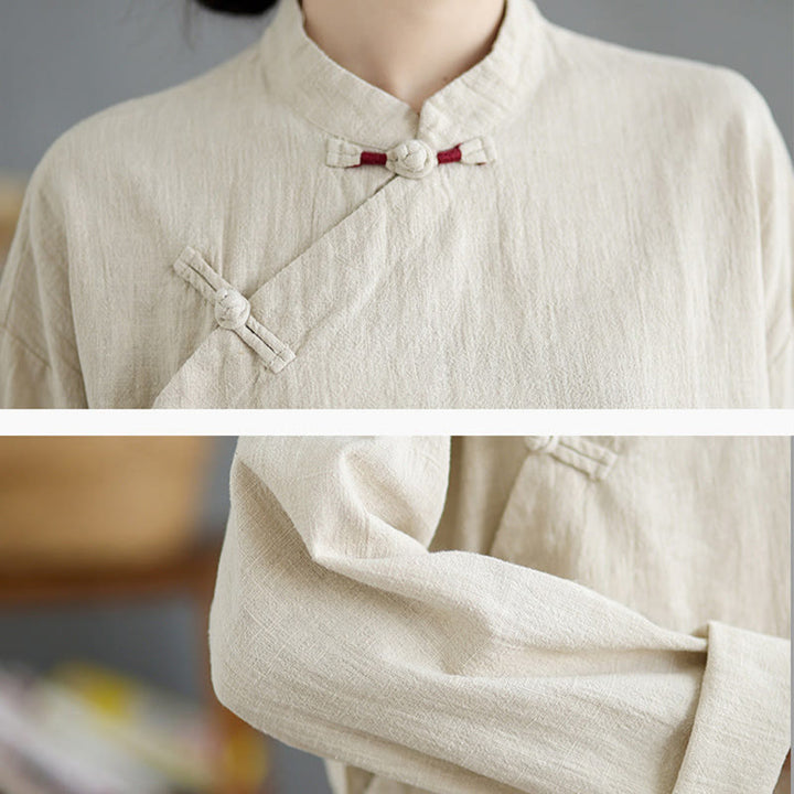 Camisa de mujer de manga larga con botones de rana en color liso con Buddha Stones - image 9