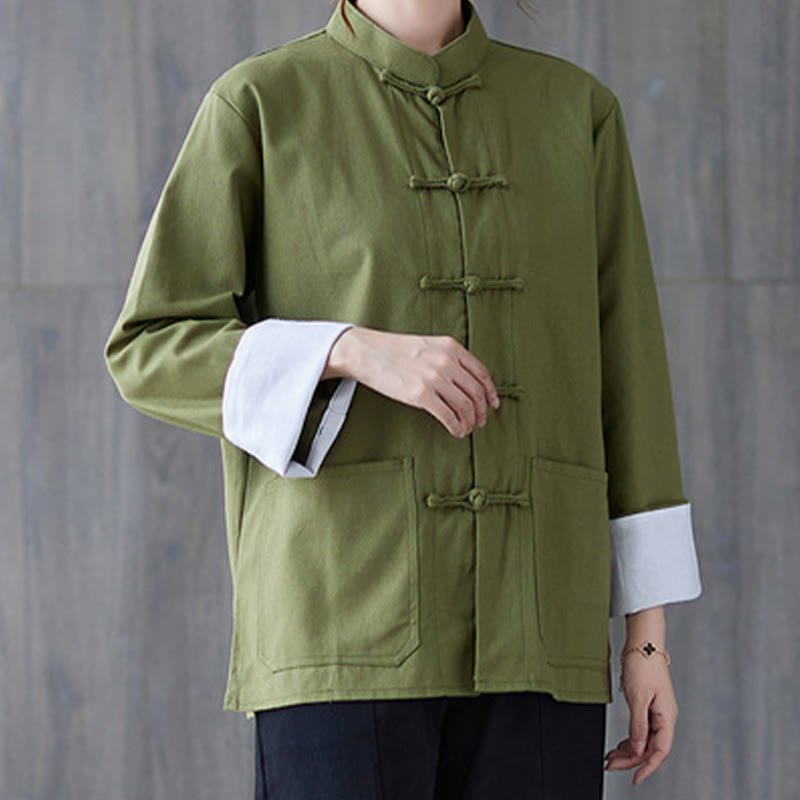 Camisa de manga larga con botones de rana para mujer con Buddha Stones, pantalones de meditación, ropa de lino y algodón