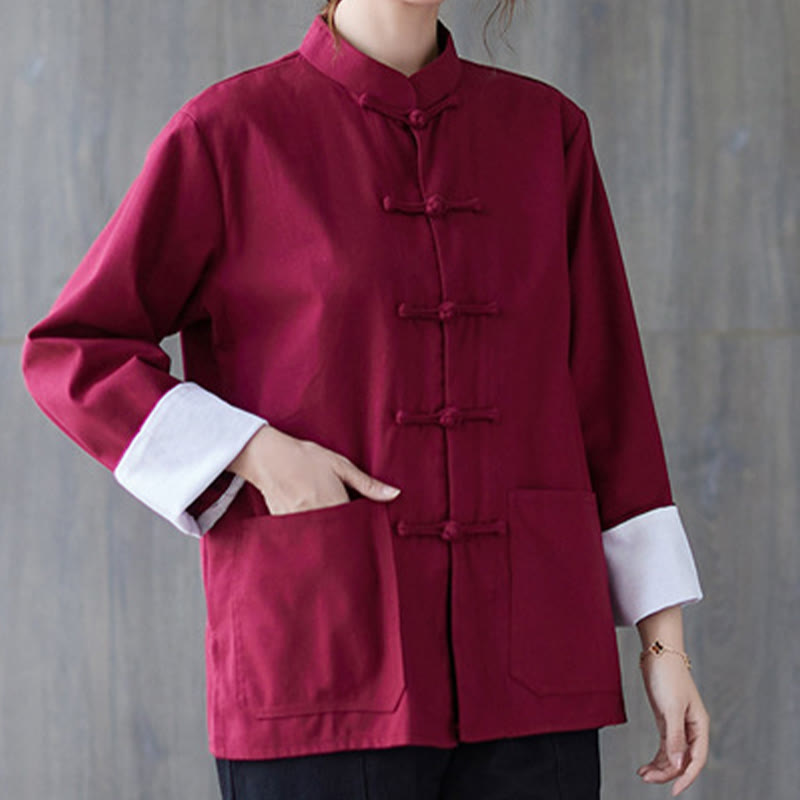 Camisa de manga larga con botones de rana para mujer con Buddha Stones, pantalones de meditación, ropa de lino y algodón