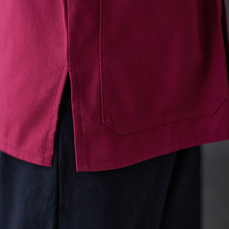 Camisa de manga larga con botones de rana para mujer con Buddha Stones, pantalones de meditación, ropa de lino y algodón