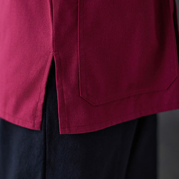 Camisa de manga larga con botones de rana para mujer con Buddha Stones, pantalones de meditación, ropa de lino y algodón