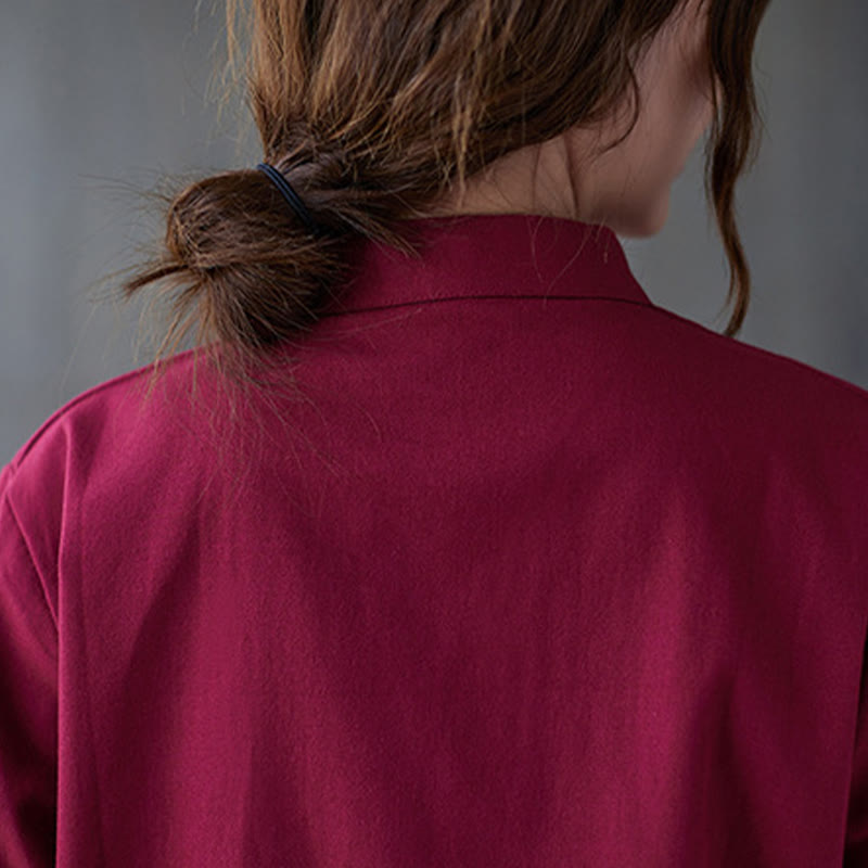 Camisa de manga larga con botones de rana para mujer con Buddha Stones, pantalones de meditación, ropa de lino y algodón