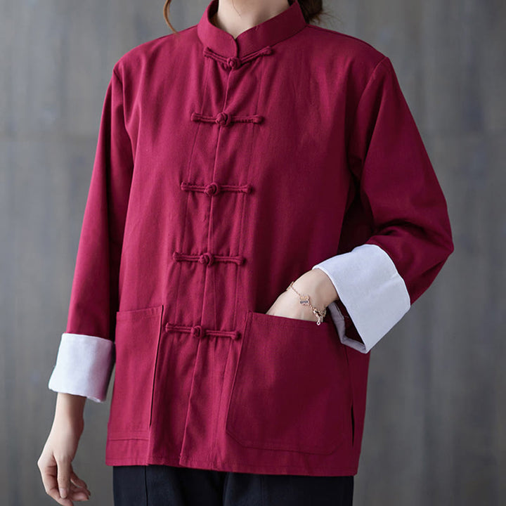 Camisa de manga larga con botones de rana para mujer con Buddha Stones, pantalones de meditación, ropa de lino y algodón