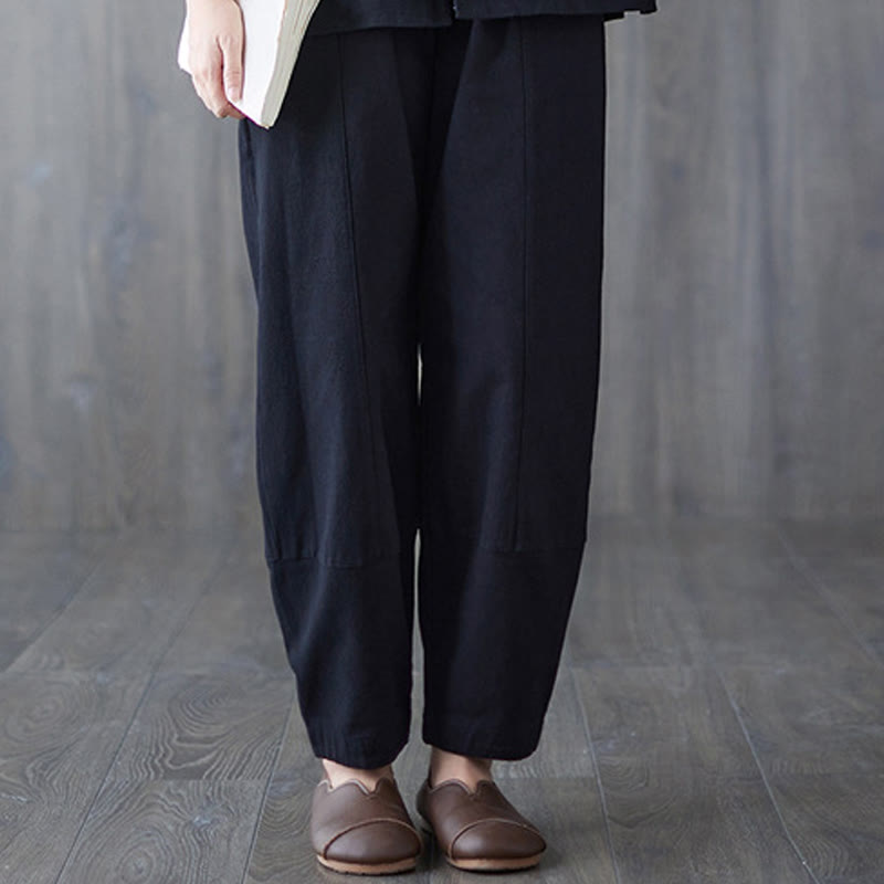 Camisa de manga larga con botones de rana para mujer con Buddha Stones, pantalones de meditación, ropa de lino y algodón