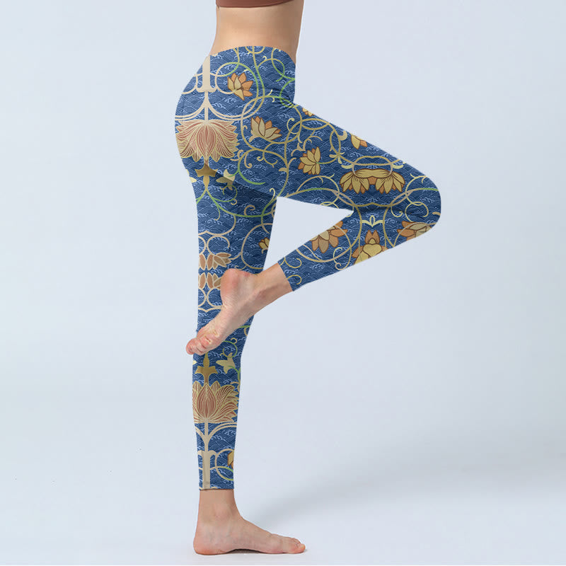 Leggings deportivos con estampado de flores de loto y Buddha Stones para mujer - image 4