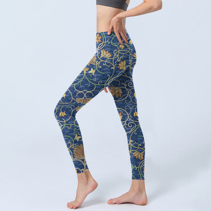 Leggings deportivos con estampado de flores de loto y Buddha Stones para mujer - image 3