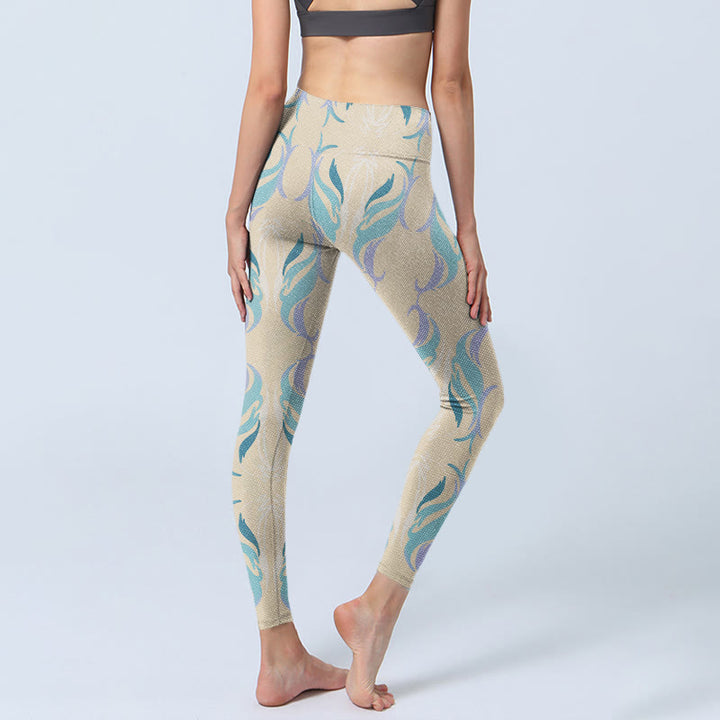 Leggings de yoga para mujer con líneas azules, moradas y verdes y Buddha Stones - image 5