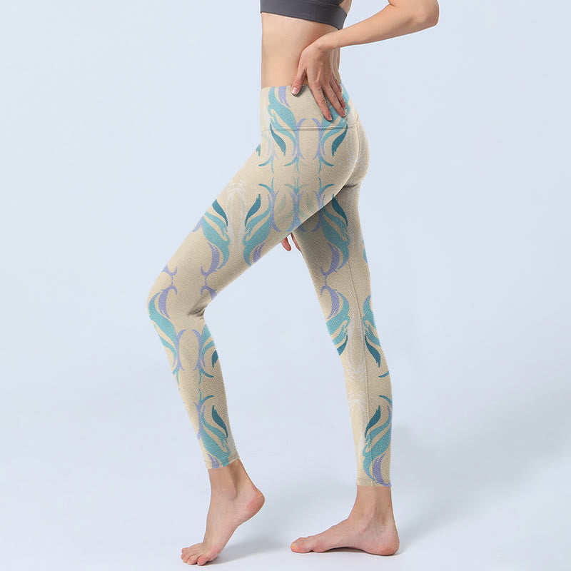 Leggings de yoga para mujer con líneas azules, moradas y verdes y Buddha Stones - image 3