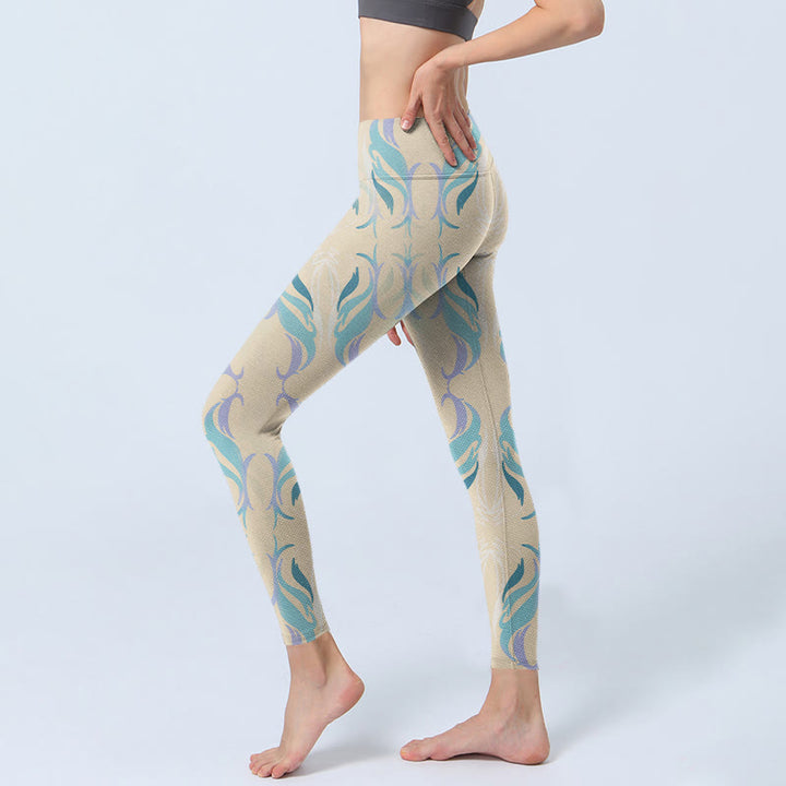 Leggings de yoga para mujer con líneas azules, moradas y verdes y Buddha Stones - image 3