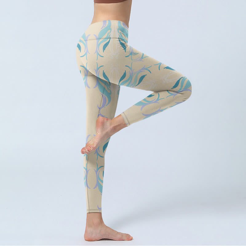 Leggings de yoga para mujer con líneas azules, moradas y verdes y Buddha Stones - image 4