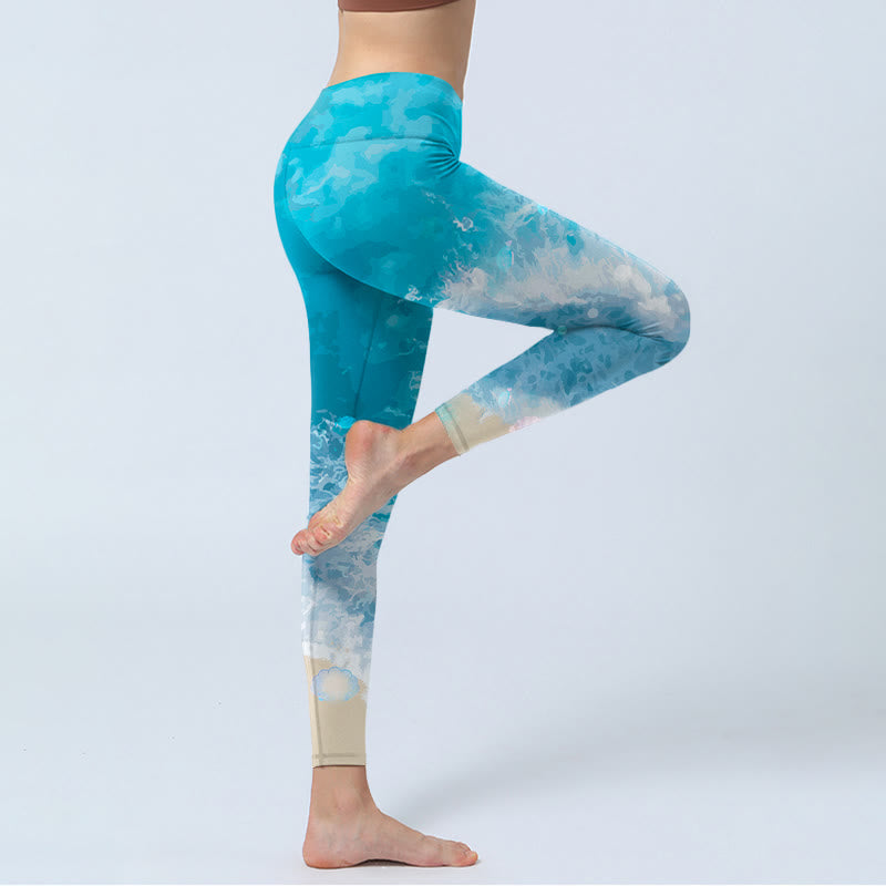 Leggings deportivos con Buddha Stones y olas del océano para mujer - image 3