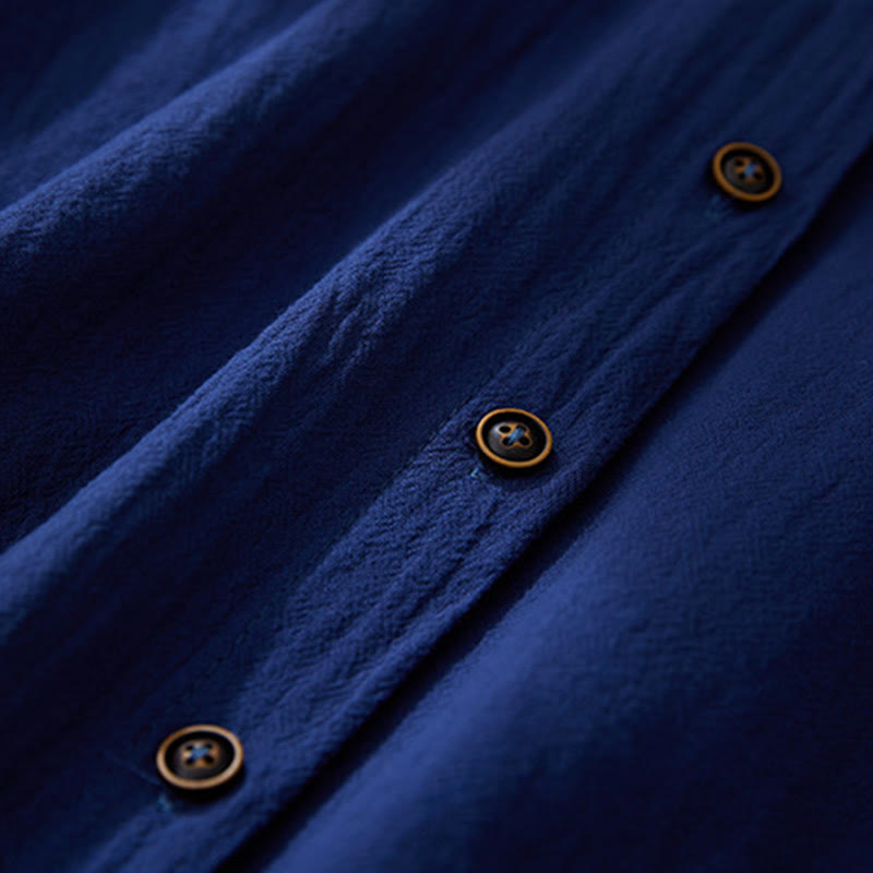 Camisas de mujer de lino y algodón con botones y manga larga con bordado geométrico de Buddha Stones